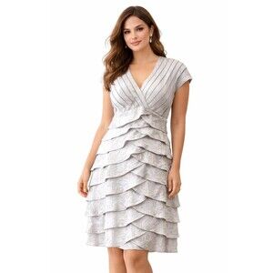 Adrianna Papell Tiered V-Neck Coctail Dress Silver Size 12 New